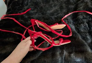 Lulus 9 Women Lenah Red Patent Lace-Up High Heel Sandals Lulus heels thumbnail 1