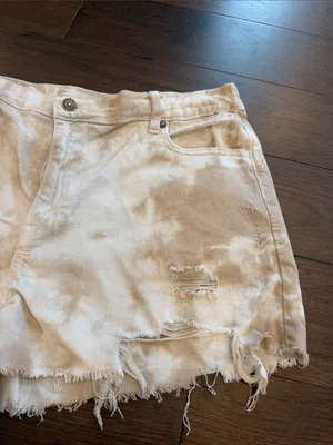 aerie Daydream White/TanTie-Dye Distressed Denim Shorts Size XL - C45-060 thumbnail 4