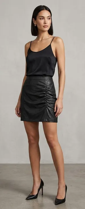 Free People Rumi Ruched Faux Leather Mini Skirt Black Minimalist Medium thumbnail 1