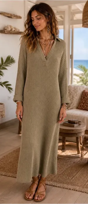 Free People Beach Ribbed Polo Midi Dress ✨ thumbnail 1
