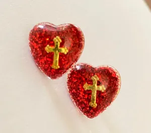 Kawaii Goth vintage romance style Cross heart stud earrings✨ thumbnail 2