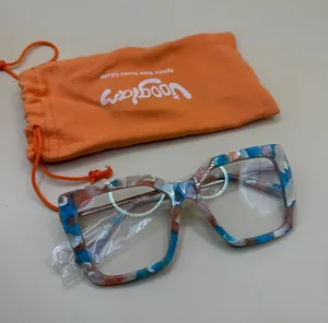 Vooglam Colorful Square Frame Fashion Glasses - Blue & Brown, No prescription thumbnail 1
