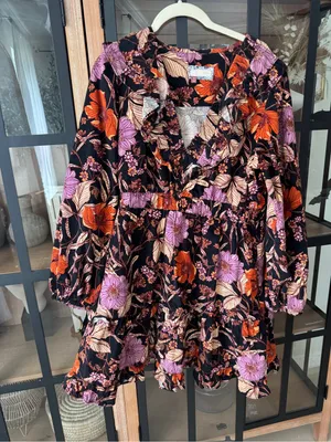 Anthropologie Pilcro Tiered Corduroy Dress long sleeve mini floral ruffle fall thumbnail 6