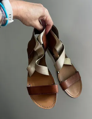 Strappy Flat Sandals Size 6 Brown Gold‎ Slip On Casual Comfort Shoes Boho Chic thumbnail 1