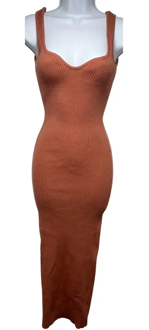 Beige‎ Botany Maxi Dress Ribbed Knit Bodycon Small Rust Orange thumbnail 1