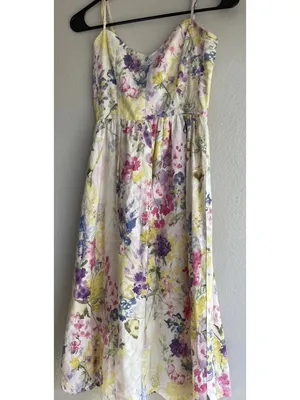 H&M Linen Blend Floral Maxi Sweetheart Strappy Summer Cottagecore Sz XS thumbnail 10