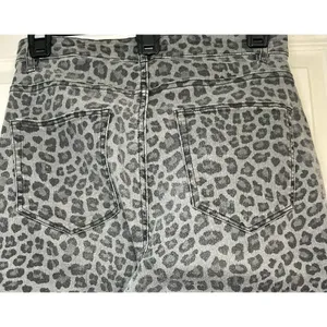 H&M Grey Leopard Animal Print Super Skinny Denim Jeans Raw Hem S thumbnail 10