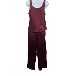 Victoria's Secret VTG Red Black Satin Feel Sleeveless Elastic Waist Pant Set S 90s thumbnail 2
