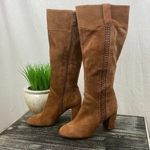 Kensie Brown Suede Bernadette Block Heel Side Zip Knee High Boots 8 thumbnail 2