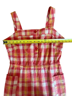 Merrell Cotton Linen Pinafore Sundress Red Yellow Plaid Womens Size Medium thumbnail 6