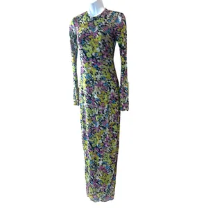 AFRM Abstract Mesh Maxi Dress XS Bodycon Slinky Long Sleeve Didi Designer $90 thumbnail 10