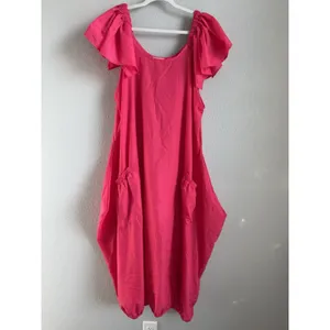 Karen T Design Hot Pink Balloon Bubble Dress Ruffle Midi Boho Flawless‎ OS Plus thumbnail 4