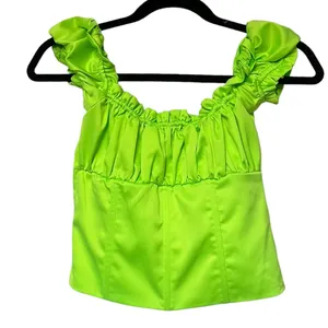 I.AM.GIA Naomi Ruched Milkmaid Neon Green Crop Top Shirt Blouse thumbnail 7