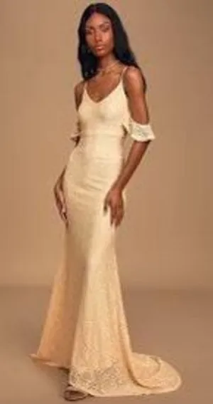 Lulu’s Declare My Love Cream Lace Cold-Shoulder Mermaid Maxi Dress thumbnail 1