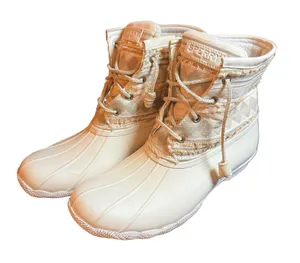 Sperry Saltwater Duck Boots Cream Beige Geometric Textile Womens 8.5 Western Boh thumbnail 1