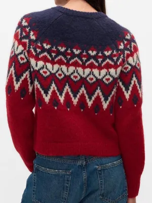 Gap Fair Isle Brushed Alpaca Wool Cardigan Sweater Medium Red Navy Blue $80 thumbnail 2