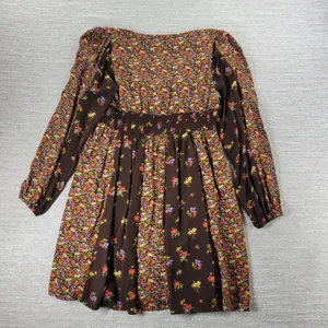 SO Mini Dress XL Brown Mixed Ditzy Floral Print Fit & Flare Cottagecore Prairie thumbnail 4