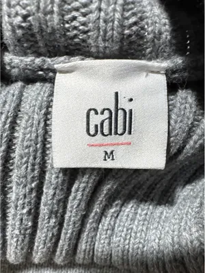 cabi Medium Gray Turtleneck Sweater with Funky Purple Leafy thumbnail 2
