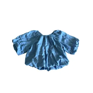 ANTHROPOLOGIE MAEVE SHORT PUFF SLEEVE BUBBLE TIERED BLOUSE SHIRT TOP Small Blue thumbnail 4