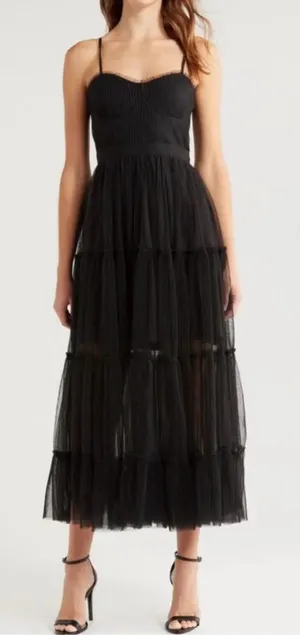 NWT Moon River Black Sheer Tiered Midi Dress Size Small thumbnail 1