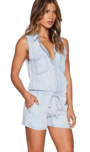 Rails Fiona Chambray Sleeveless Shorts Romper Women's Blue Size M thumbnail 1