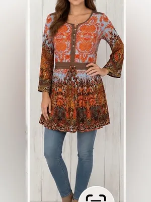 Miss Me Women's Sz L Boho Paisley Western Tunic Drawstring Waist Lined Top thumbnail 13