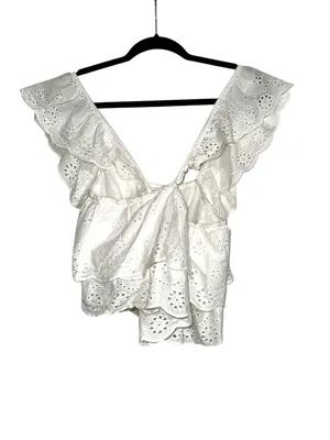 Show Me Your Mumu Girly White Eyelet Ruffle Square Neck Cotton Crop Top SMALL thumbnail 4