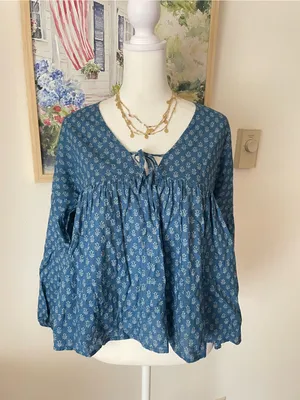 Faherty Lyla Top Gobi Floral Babydoll Peasant Long Sleeve Blouse Size Small thumbnail 2
