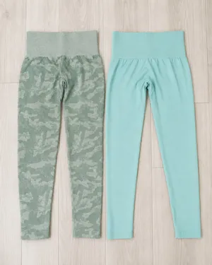 NVGTN Women's Seamless Contour Leggings Bundle 2 Pack Camo Mint Small thumbnail 2
