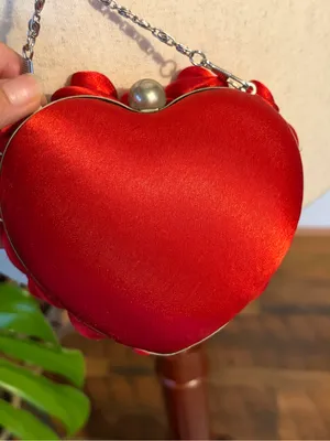 Lulu‎ Townsend Red Heart Rosette Bag Satin Coquette Evening Clutch Chain Strap thumbnail 3