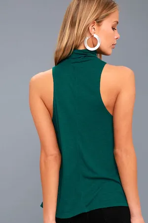Free People Topanga Forest Green Sleeveless Turtleneck Top thumbnail 3
