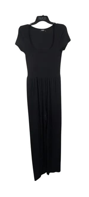 Cider Black Ribbed Wide Leg Jumpsuit Romper Women’s Med Scoop Neck Short Sleeve thumbnail 1