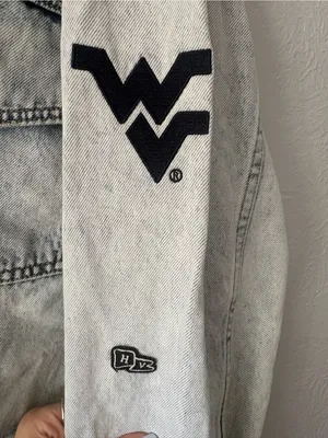 Hype & Vice West Virginia WVU Cropped Denim Jean Jacket XL NWT Damaged New Game thumbnail 5