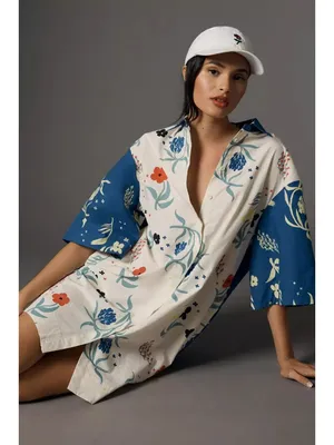 NWT marimekko Fasadi Herbaario Floral Print Cotton Poplin Shirt Dress 40 / 10 thumbnail 2