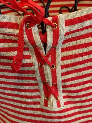 🚨🚨🚨BOGOHO🚨🚨🚨Boston Proper Striped Lace-Up Top - Red & Gold Shimmer-M thumbnail 9