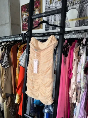 Oh Polly Nude Ruched Mesh Strapless Mini Dress Bodycon UK12 US8 New NWT thumbnail 7