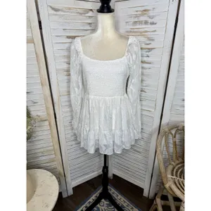 NWT BALTIC BORN Women's Med Ines Smocked Peplum Top White Fairy Romantic thumbnail 16