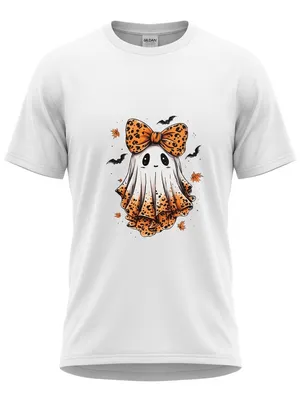 Gildan White Halloween Ghost Bow Tie 100% Cotton T-Shirt Size XL-POD thumbnail 1