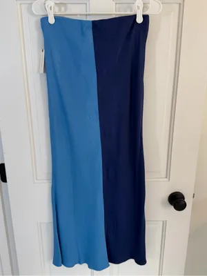 NWT By Anthropologie Blue Colorblock Satin Maxi Slip Skirt Small thumbnail 3