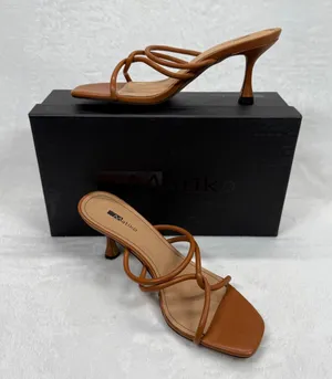 Matiko Arlo Heeled Mules Strappy Square Toe Cognac‎ Brown Heels Size 38 thumbnail 1