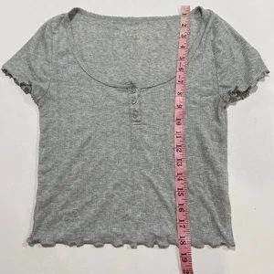 Aeropostale OG Tee Collection Gray Henley Baby Tee Size M Y2K Lettuce Trim thumbnail 7