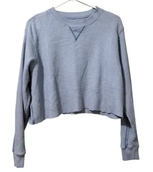 Aerie Waffle Knit Cropped Top‎ Size XXS Long Sleeve Athleisure Preppy Loungewear thumbnail 1