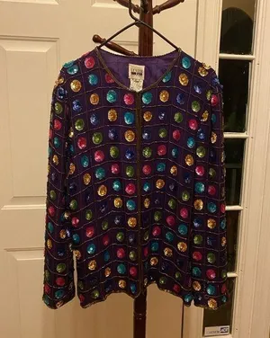 Vintage LESLIE FAY SEQUIN AND BEADED EVENING JACKET SIZE XL thumbnail 1