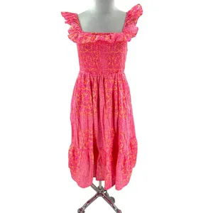 Vineyard vines Neon Tortola smocked midi dress pink orange‎ sz S thumbnail 5
