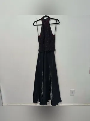 Bari Jay Vintage Sparkly Maroon Beaded Halter Satin Formal Evening Gown 4/6 thumbnail 2