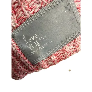 Love‎ Your Melon Red White Marled Cotton Knit Beanie Faux Fur Pom Pom Hat USA thumbnail 2