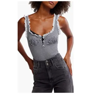NEW Free People Cassie Gingham Ruffle Bodysuit Size Large thumbnail 3