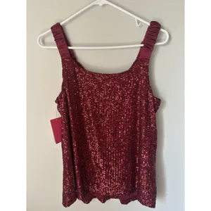 NWT Vince Camuto Small Womens Sequin Tank Top Red Lined V-Neck Party thumbnail 7