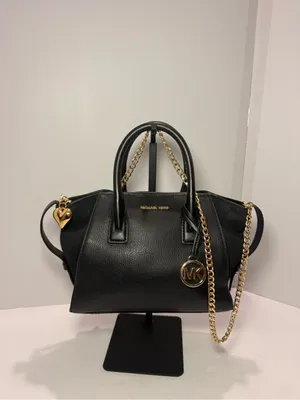 Michael Kors Avril Small Black Pebbled Leather & Suede Satchel thumbnail 2