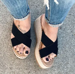 Soda Black Criss Cross Espadrille Wedge thumbnail 5